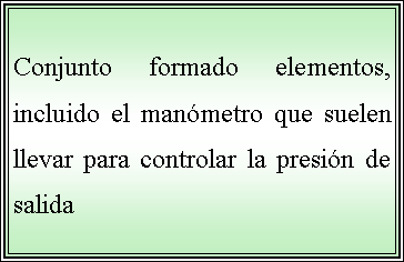 Cuadro de texto: Conjunto formado elementos, incluido el manmetro que suelen llevar para controlar la presin de salida 