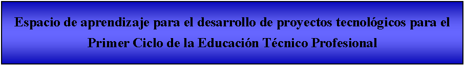 Cuadro de texto: Espacio de aprendizaje para el desarrollo de proyectos tecnológicos para el Primer Ciclo de la Educación Técnico Profesional 