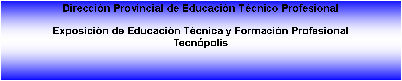 Cuadro de texto: Direccin Provincial de Educacin Tcnico ProfesionalExposicin de Educacin Tcnica y Formacin ProfesionalTecnpolis