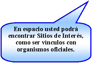 Llamada rectangular redondeada: En espacio usted podr encontrar Sitios de Inters, como ser vnculos con organismos oficiales.