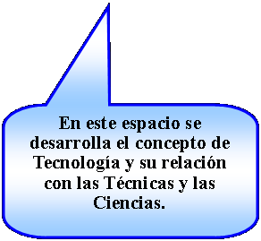 Llamada rectangular redondeada: En este espacio se desarrolla el concepto de Tecnologa y su relacin con las Tcnicas y las Ciencias.