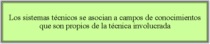 Cuadro de texto: Los sistemas tcnicos se asocian a campos de conocimientos que son propios de la tcnica involucrada