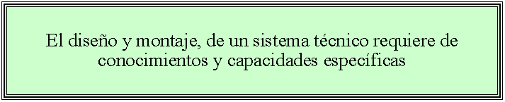 Cuadro de texto: El diseo y montaje, de un sistema tcnico requiere de conocimientos y capacidades especficas 