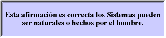 Cuadro de texto: Esta afirmacin es correcta los Sistemas pueden ser naturales o hechos por el hombre.