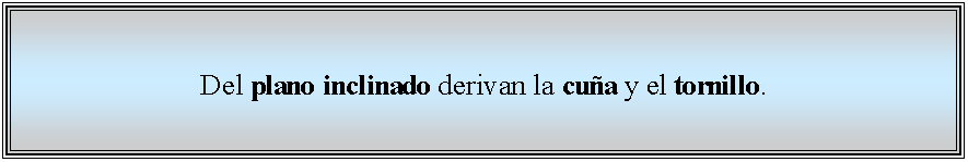 Cuadro de texto: Del plano inclinado derivan la cua y el tornillo.