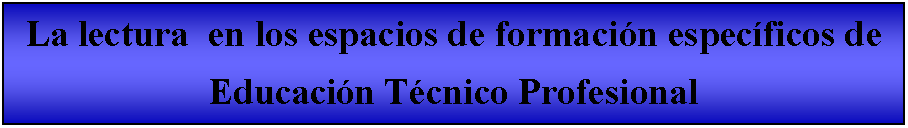 Cuadro de texto: La lectura  en los espacios de formacin especficos de Educacin Tcnico Profesional 